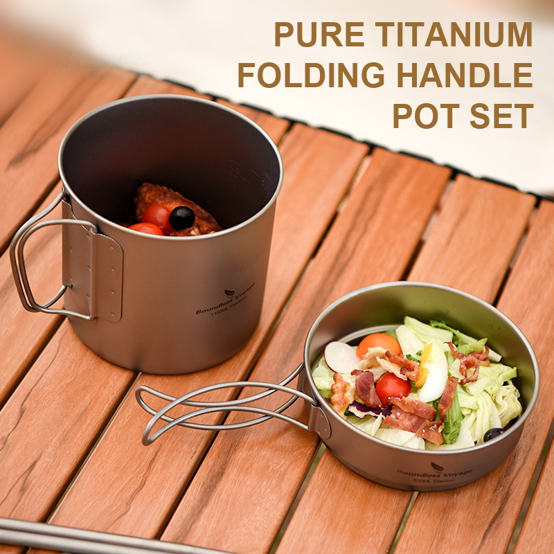 Camping Cooking Frying Pan - Set Panci Gagang Lipat Titanium Murni,